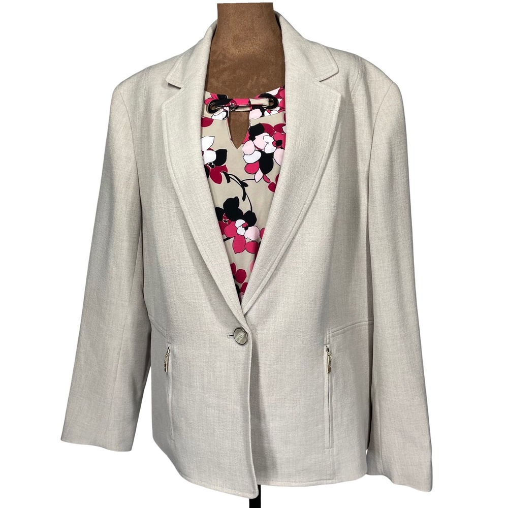 Kasper Womens Blazer Jacket Size 18  Straw Beige Textured Zip Pocket NEW Capsule